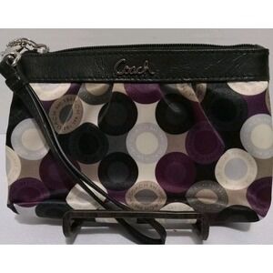 Coach Silk Signature OP Bordeaux Multi Color Small Wristlet Clutch Bag Purse